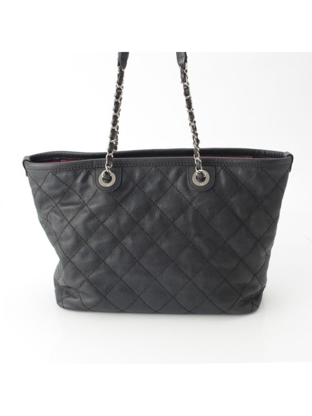 Chanel Caviar Leather Quilted Chain Shopping Tote Bag Black - Picture 5 of 10